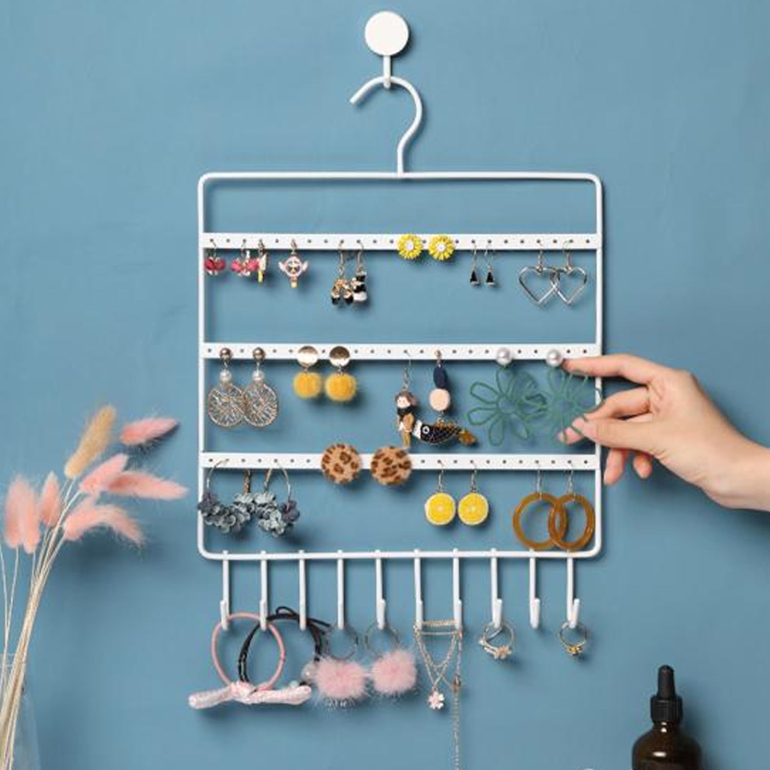 0594 Lightweight & Wall Mounted Earrings Organizer/HANGER for Tangle Free Hanging for Women, 66 Holes - 10 Hooks (metal) DeoDap 0594 Lightweight & Wall Mounted Earrings Organizer/HANGER for Tangle Free Hanging for Women, 66 Holes - 10 Hooks (metal) DeoDap